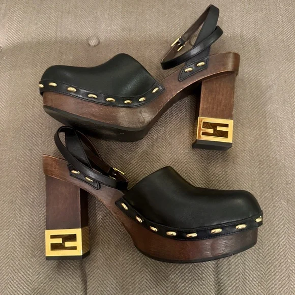 Fendi High Heel Clog Vitello in black Size 38 - Picture 5 of 6